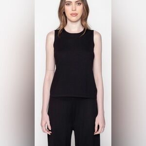 Black Goat Cashmere Worsted Sleeveless Black Crew Neck Sweater Top Size Small